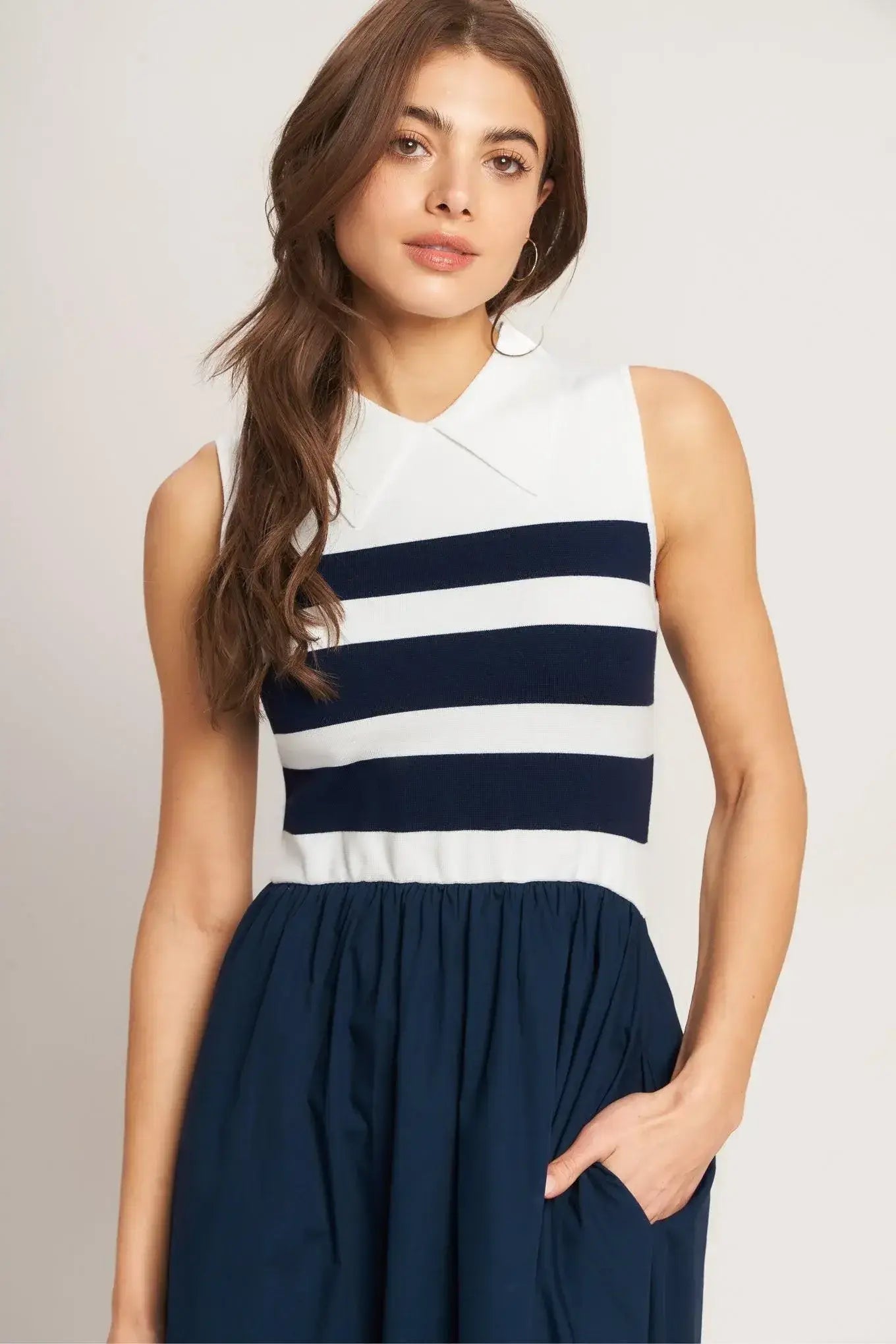 STRIPE ELEGANCE SWEATER WOVEN MIDI DRESS - Flying Tomato - Flyclothing LLC