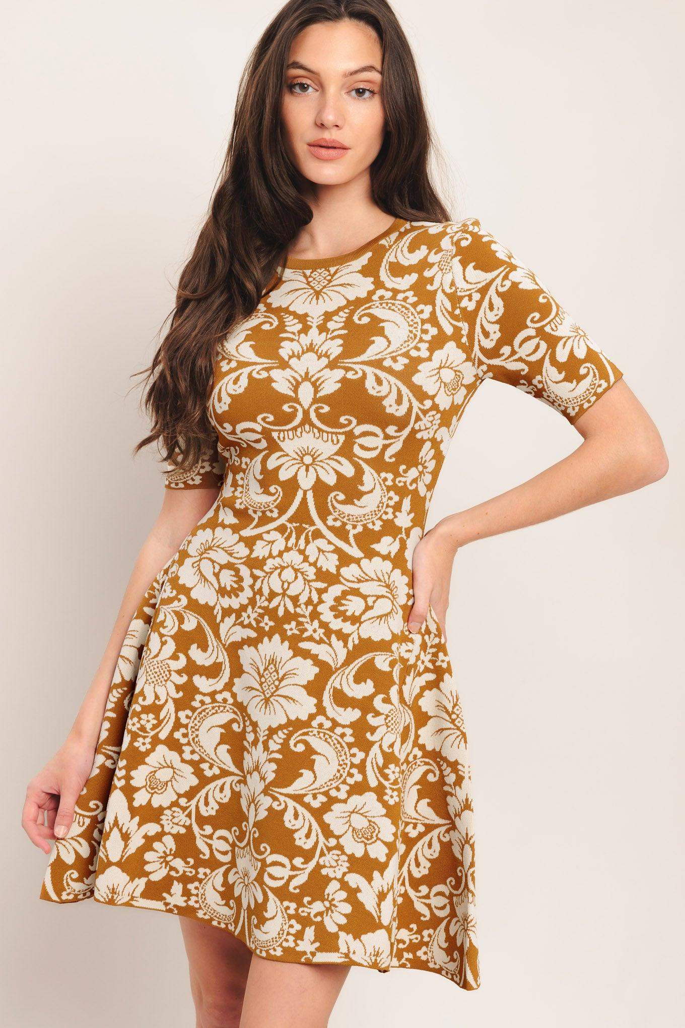AMBER BLOOM SWEATER KNIT MINI DRESS - Flying Tomato - Flyclothing LLC