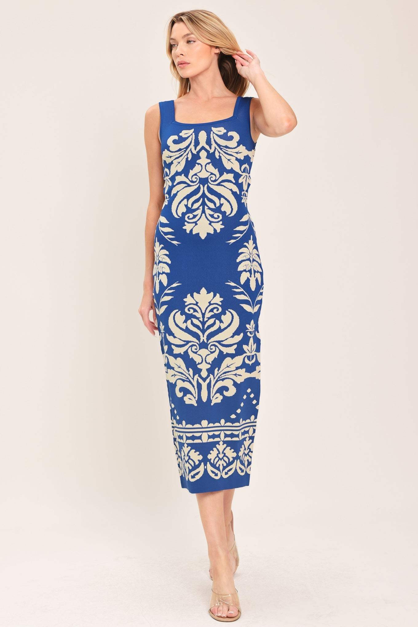 GREEK ISLE GLAM JACQUARD MIDI DRESS - Flying Tomato - Flyclothing LLC