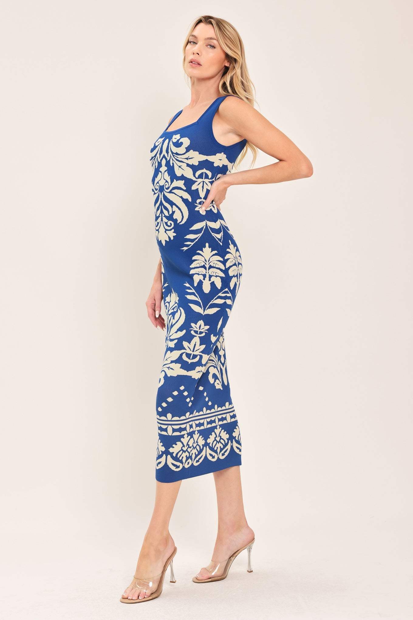 GREEK ISLE GLAM JACQUARD MIDI DRESS - Flying Tomato - Flyclothing LLC