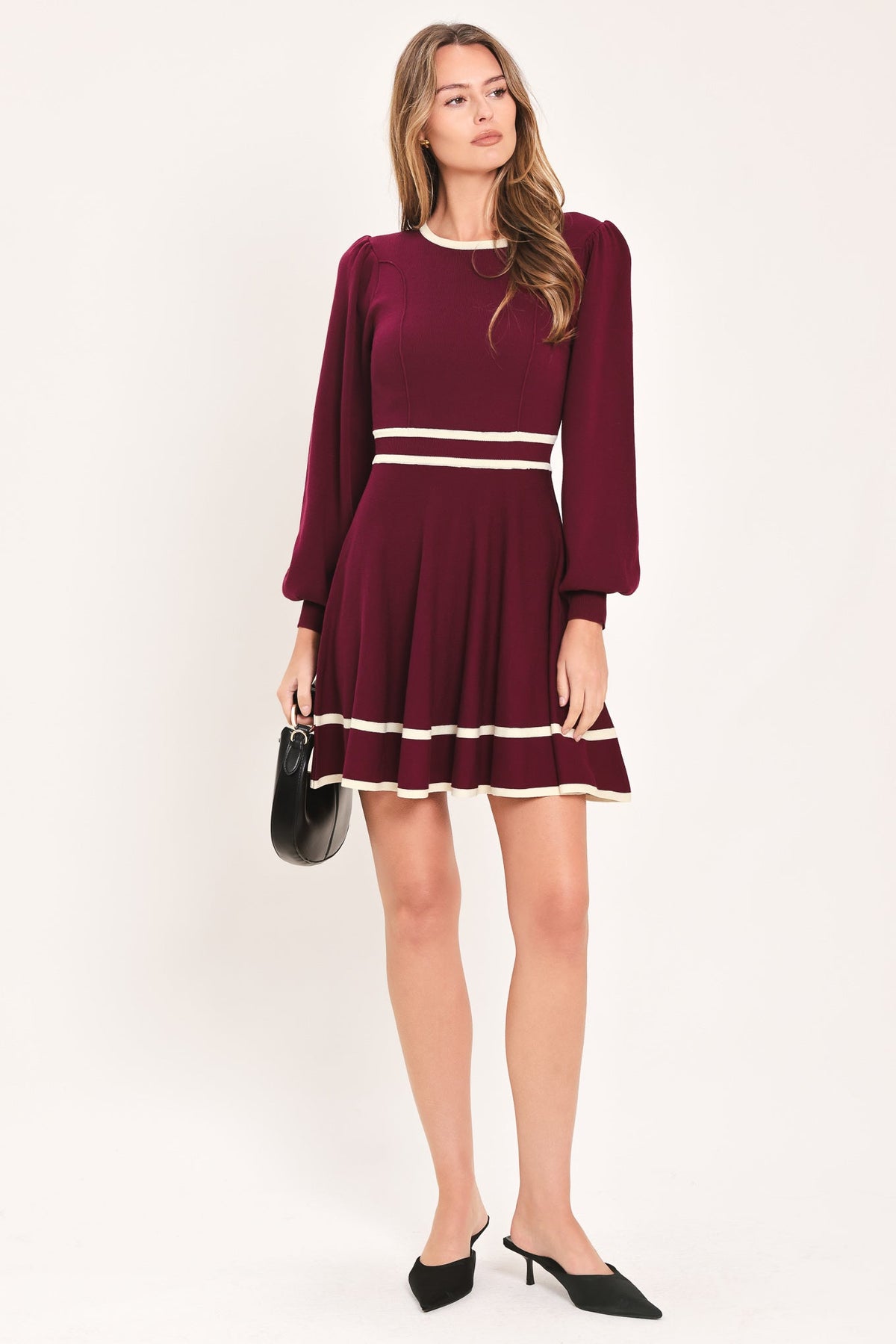 MERLOT IVORY MOMENT SWEATER MINI DRESS - Flying Tomato - Flyclothing LLC