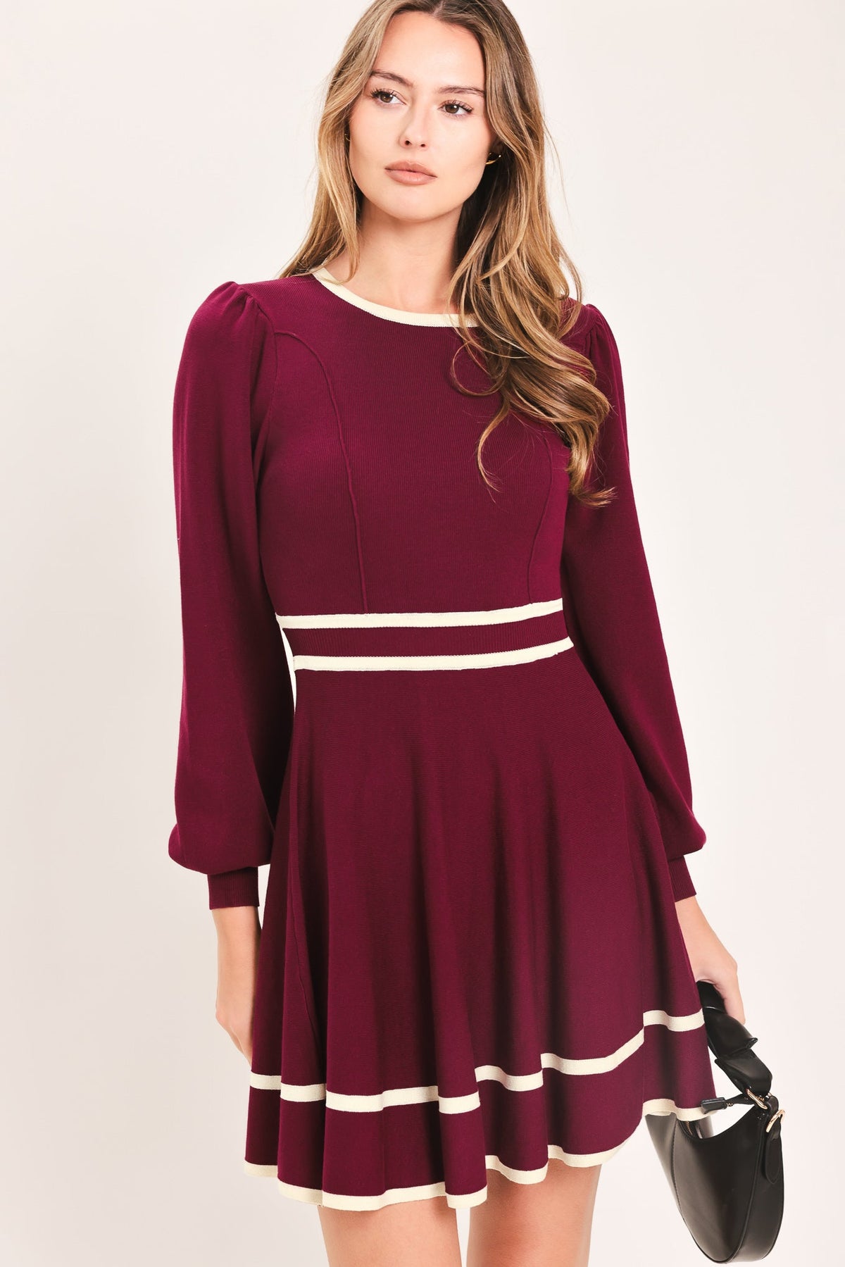 MERLOT IVORY MOMENT SWEATER MINI DRESS - Flying Tomato - Flyclothing LLC