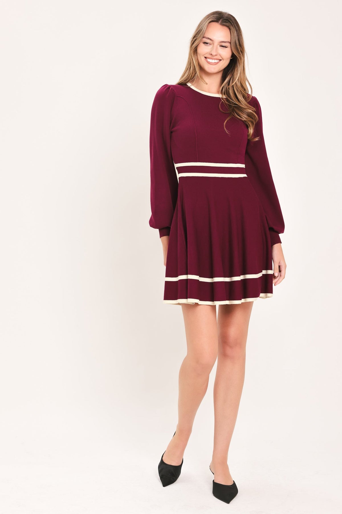 MERLOT IVORY MOMENT SWEATER MINI DRESS - Flying Tomato - Flyclothing LLC