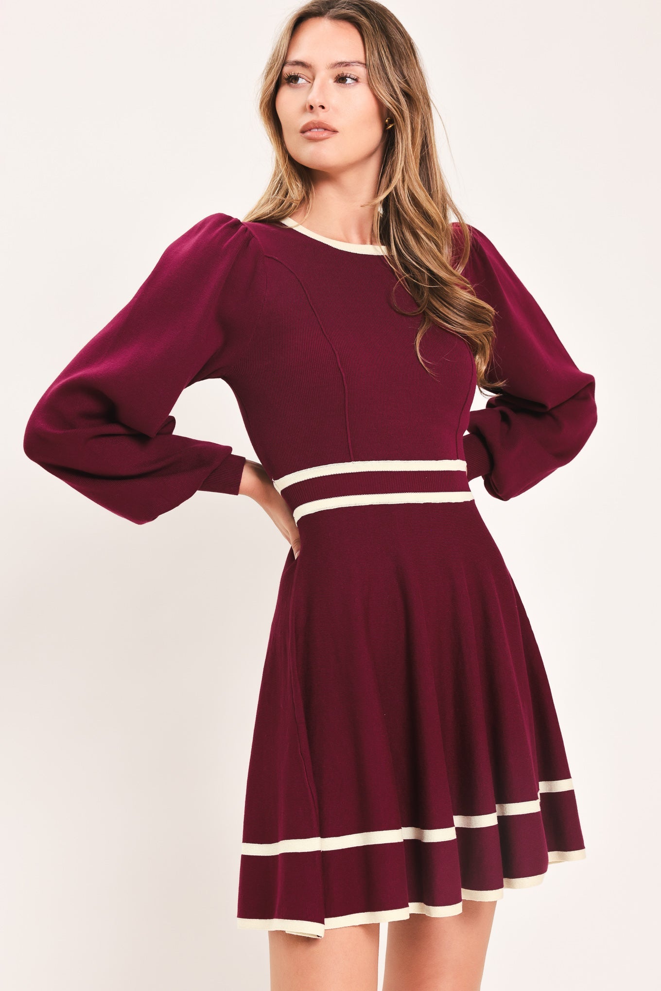 MERLOT IVORY MOMENT SWEATER MINI DRESS