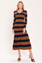 COGNAC NAVY RHYTHM SWEATER KNIT MIDI MERMAID DRESS