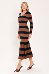 COGNAC NAVY RHYTHM SWEATER KNIT MIDI MERMAID DRESS