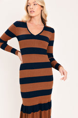 COGNAC NAVY RHYTHM SWEATER KNIT MIDI MERMAID DRESS