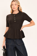 JAVA PEPLUM POLISH SWEATER KNIT TOP
