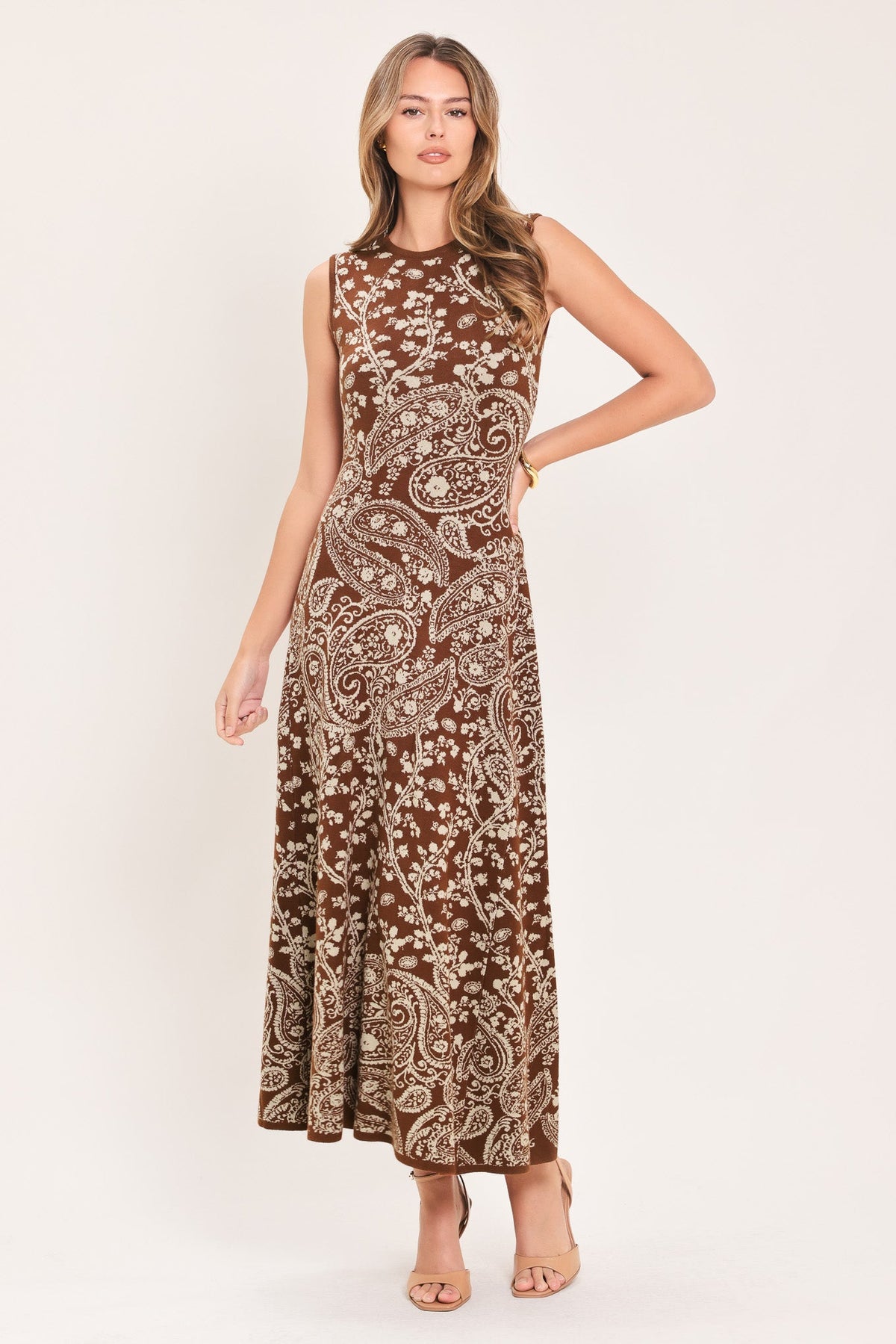HAZEL PAISLEY EMBRACE JACQUARD SWEATER MIDI DRESS - Flying Tomato - Flyclothing LLC