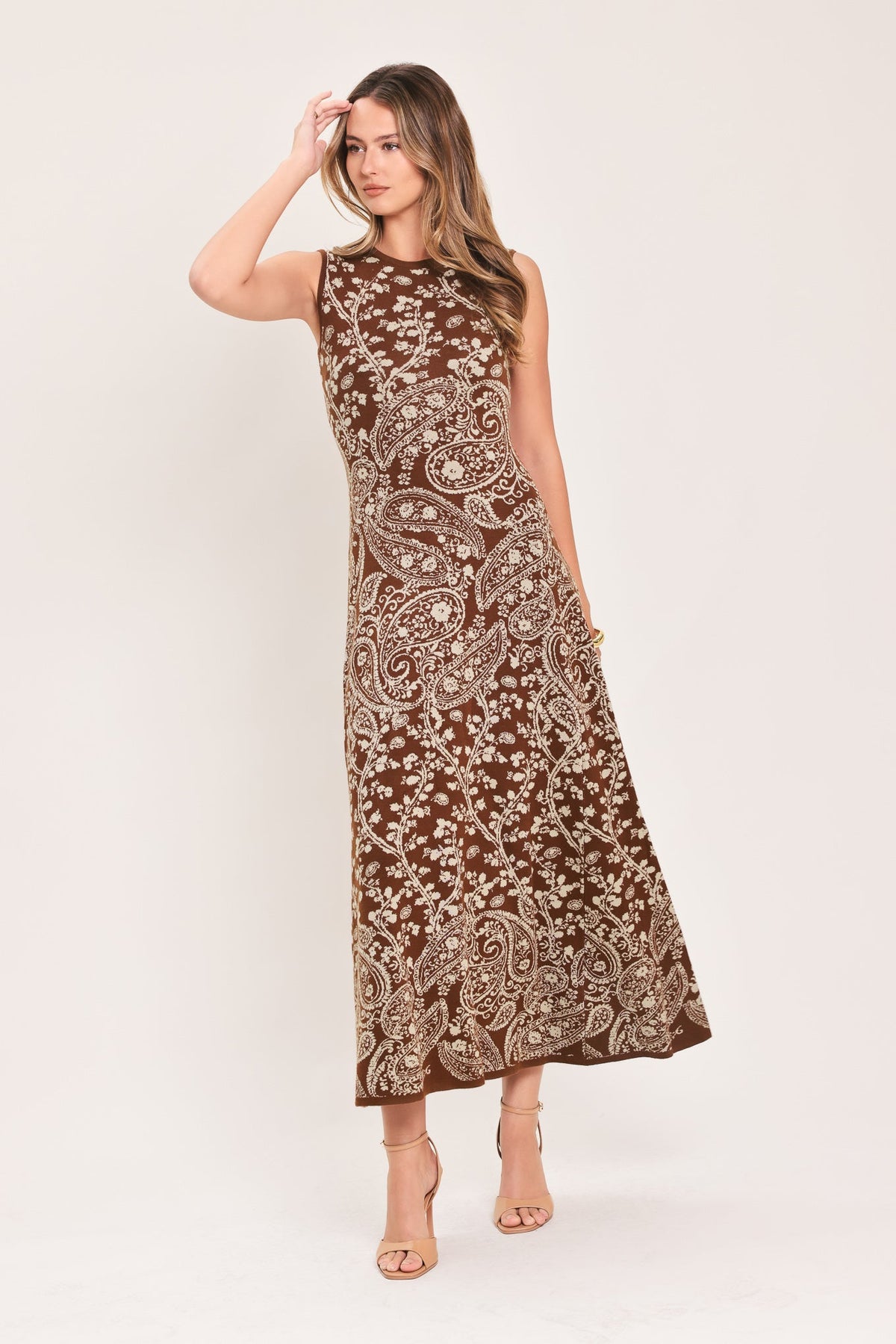 HAZEL PAISLEY EMBRACE JACQUARD SWEATER MIDI DRESS - Flying Tomato - Flyclothing LLC
