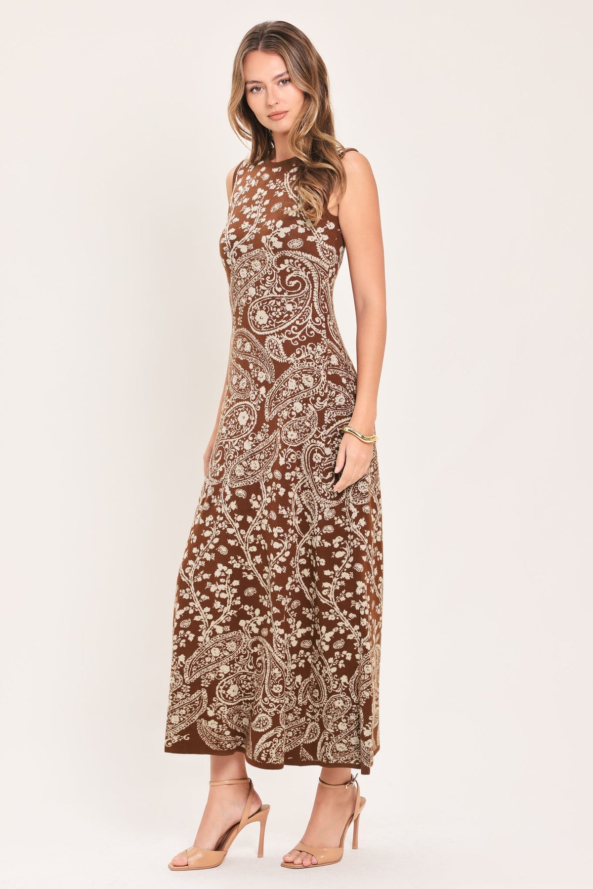 HAZEL PAISLEY EMBRACE JACQUARD SWEATER MIDI DRESS - Flying Tomato - Flyclothing LLC