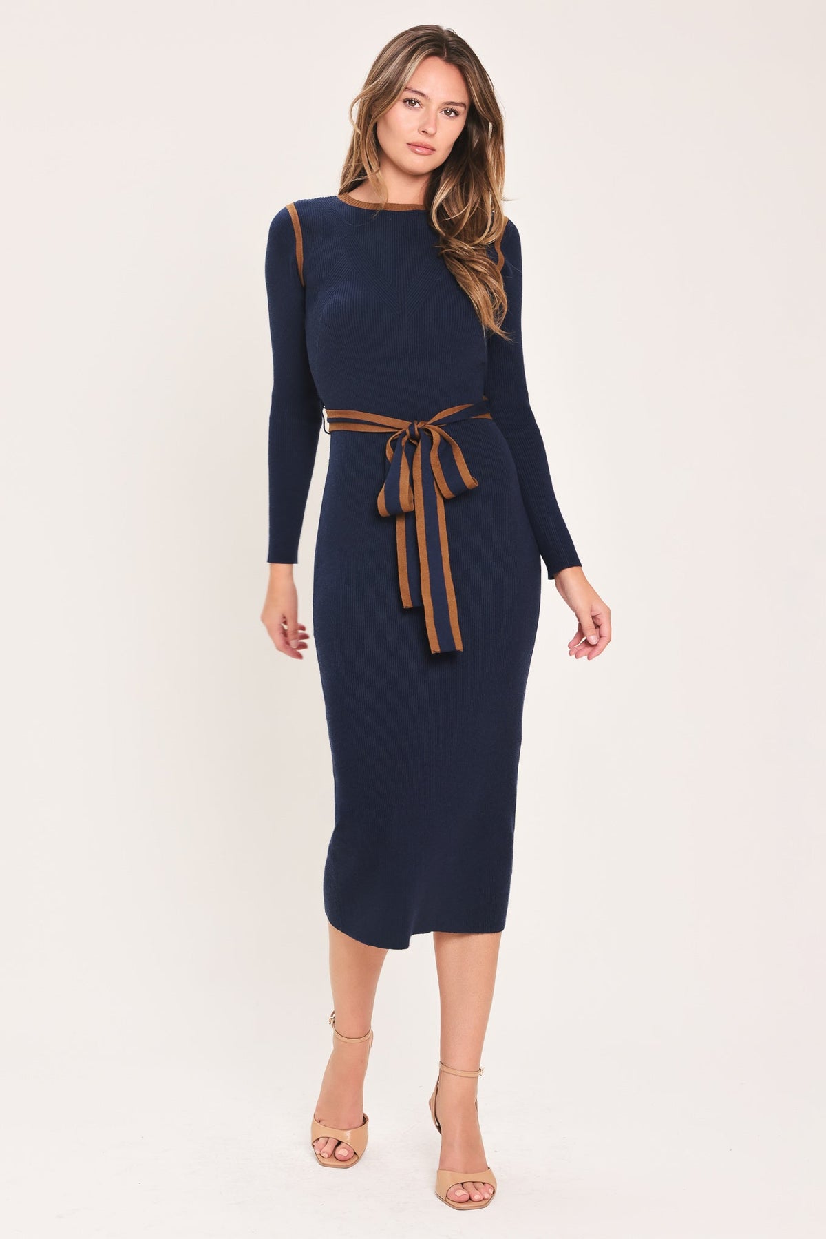 COZY BY DESIGN BELTED SWEATER MIDI DRESS - Flying Tomato - Flyclothing LLC
