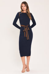 COZY BY DESIGN BELTED SWEATER MIDI DRESS
