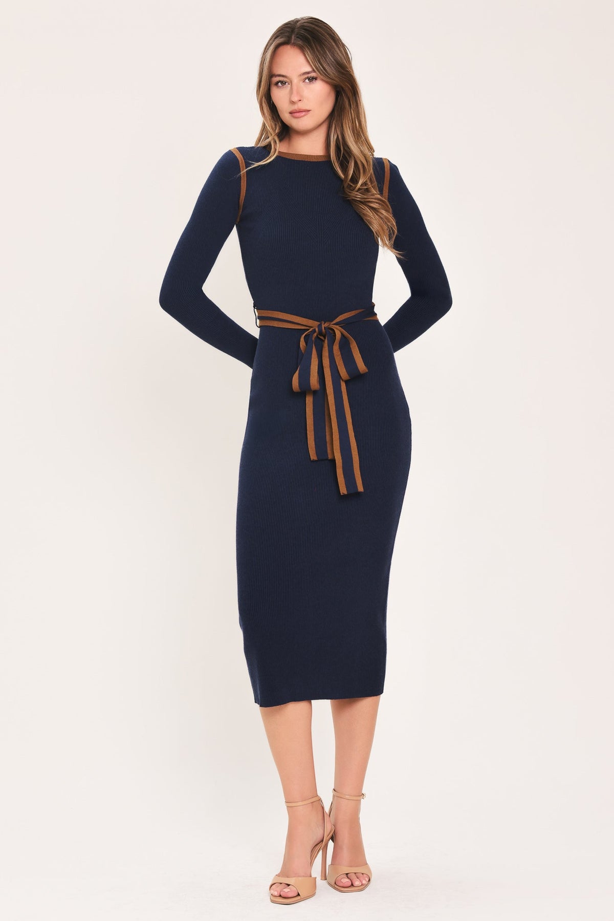 COZY BY DESIGN BELTED SWEATER MIDI DRESS - Flying Tomato - Flyclothing LLC