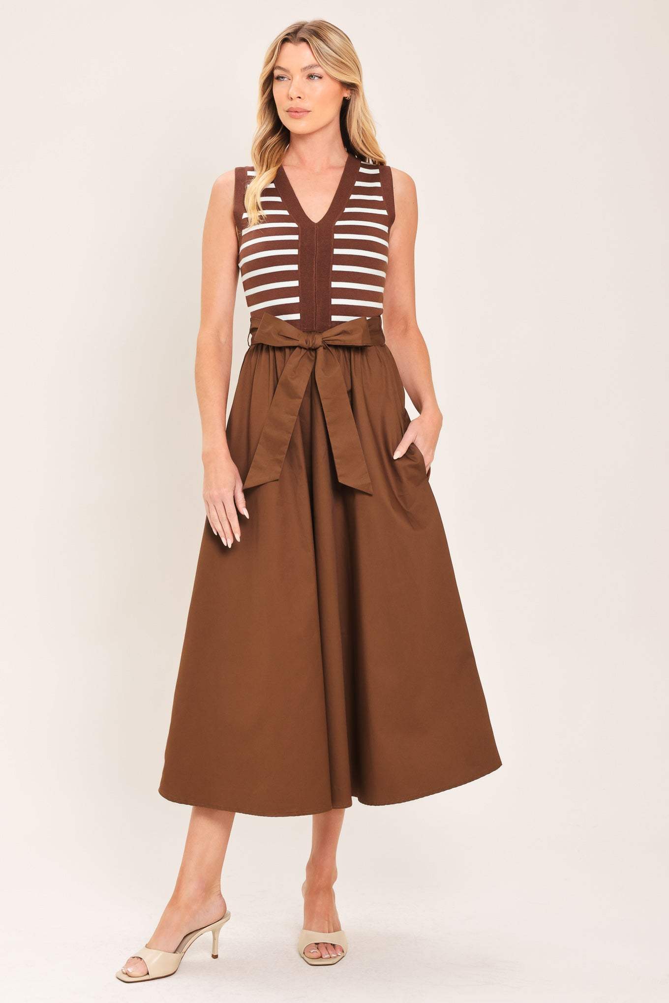ESPRESSO SAILOR SWEATER WOVEN MIDI DRESS