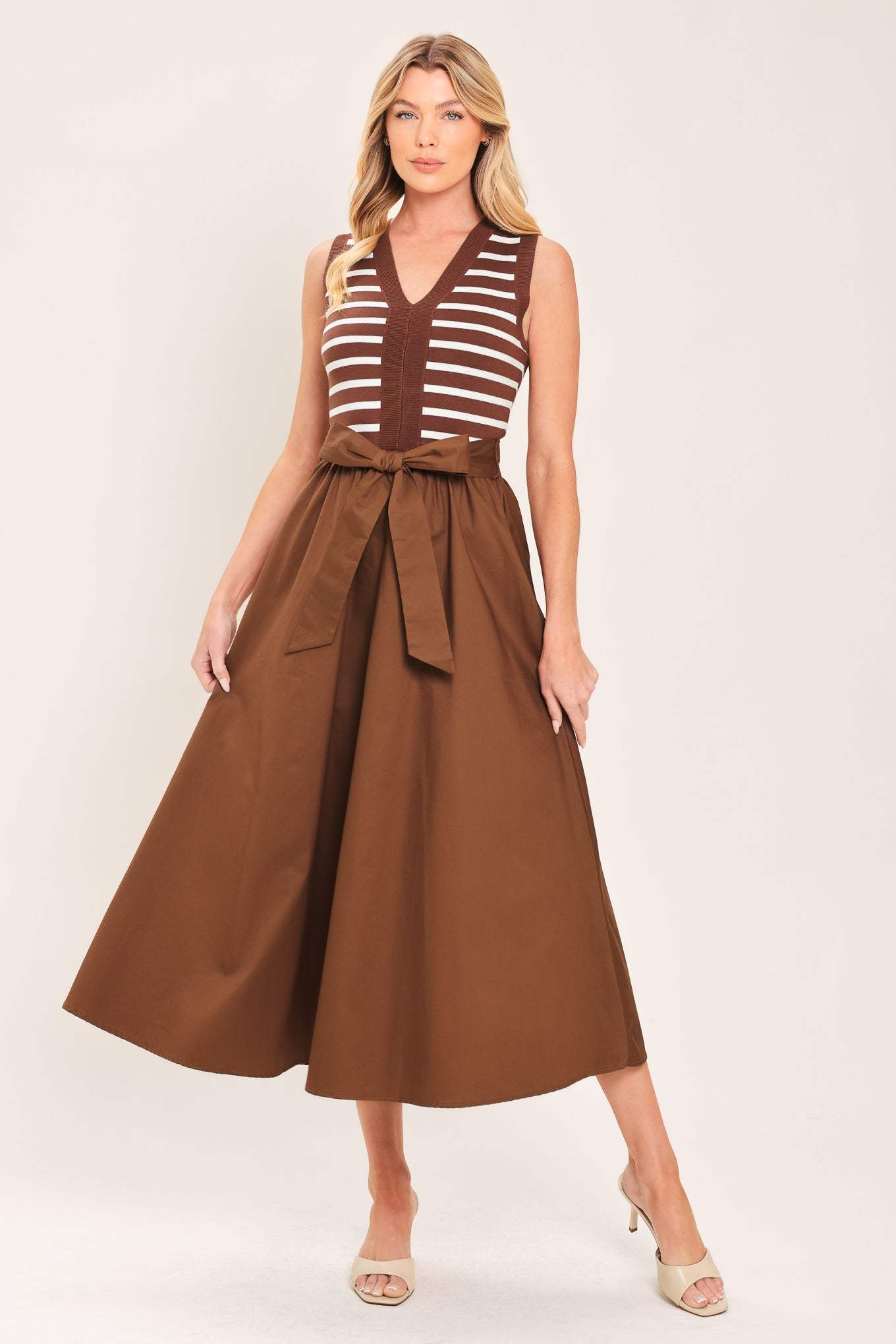 ESPRESSO SAILOR SWEATER WOVEN MIDI DRESS