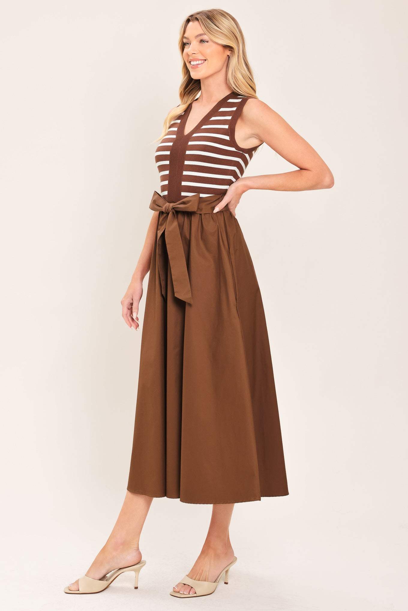 ESPRESSO SAILOR SWEATER WOVEN MIDI DRESS