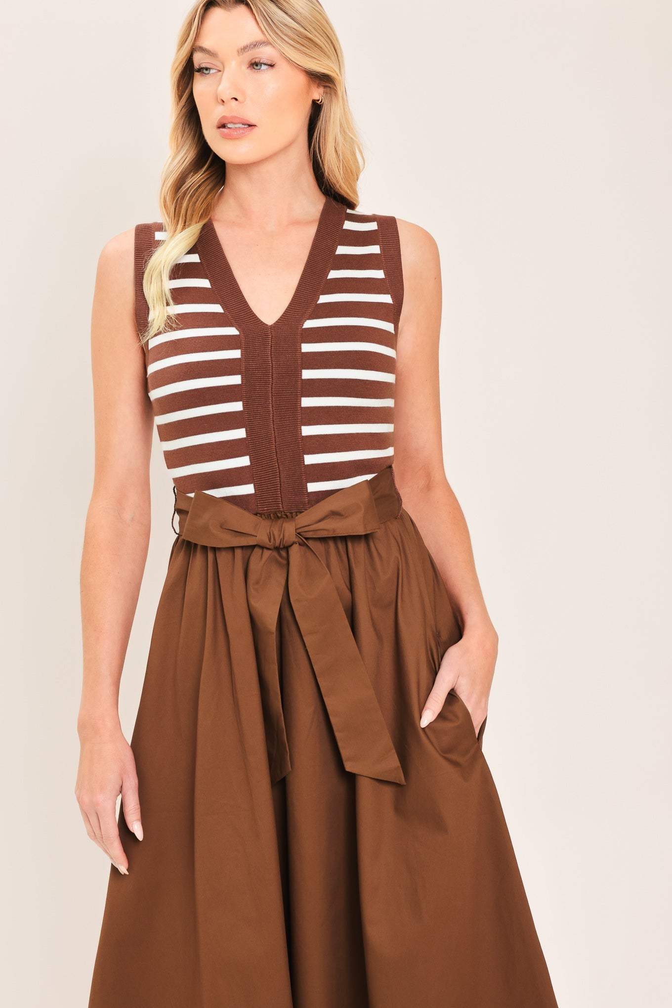 ESPRESSO SAILOR SWEATER WOVEN MIDI DRESS