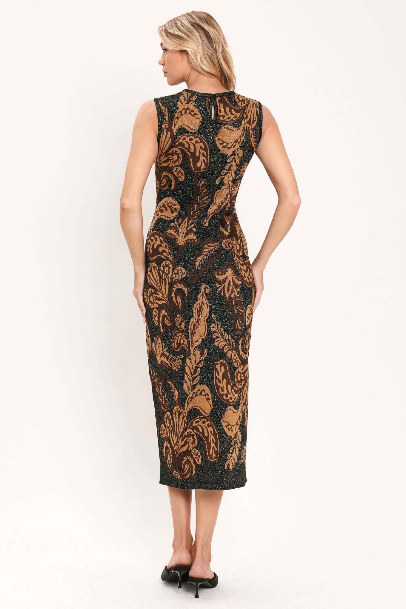 VINTAGE GARDEN JACQUARD SWEATER KNIT MIDI DRESS