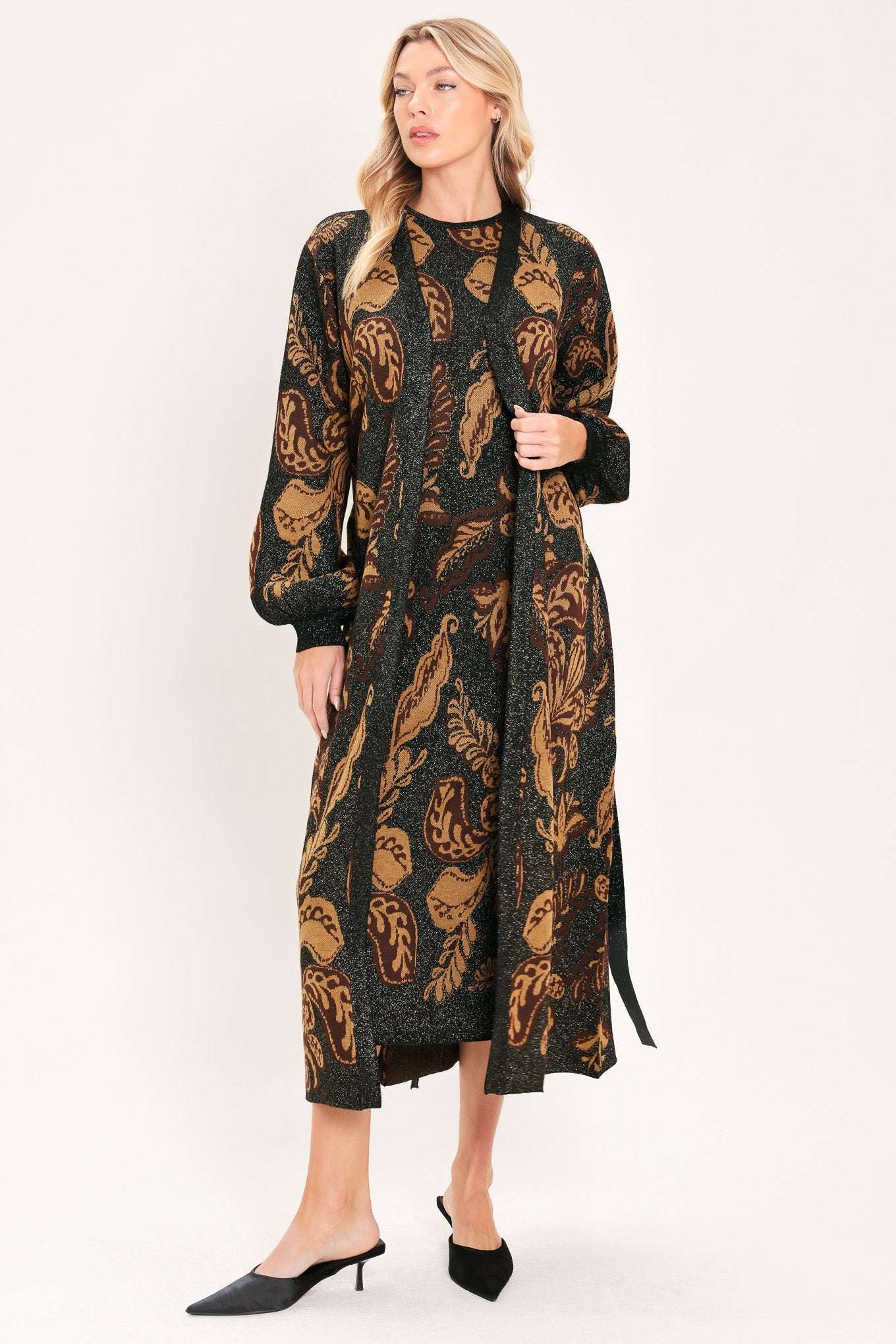 VINTAGE GARDEN JACQUARD SWEATER KNIT MIDI DRESS