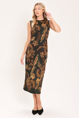 VINTAGE GARDEN JACQUARD SWEATER KNIT MIDI DRESS - Flying Tomato - Flyclothing LLC