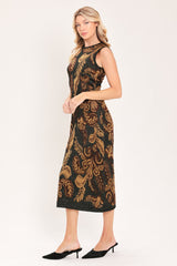 VINTAGE GARDEN JACQUARD SWEATER KNIT MIDI DRESS - Flying Tomato - Flyclothing LLC