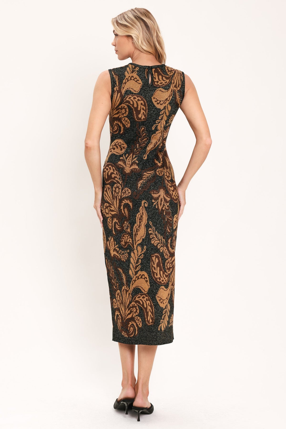 VINTAGE GARDEN JACQUARD SWEATER KNIT MIDI DRESS - Flying Tomato - Flyclothing LLC