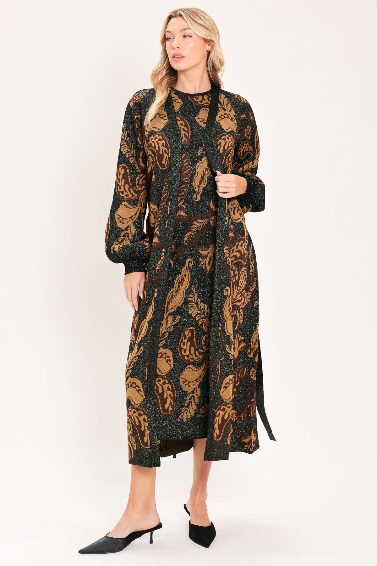 VINTAGE GARDEN JACQUARD SWEATER KNIT MIDI DRESS - Flying Tomato - Flyclothing LLC