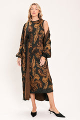 VINTAGE GARDEN JACQUARD SWEATER KNIT MIDI DRESS - Flying Tomato - Flyclothing LLC