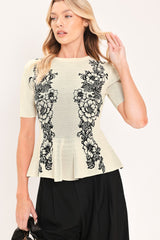 NOIR FLORA CONTOUR JACQUARD SWEATER TOP