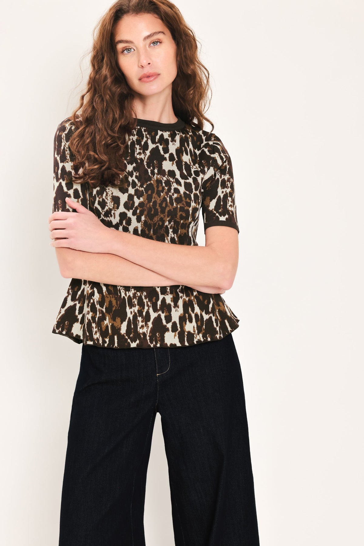 WILDLY POLISHED LEOPARD PEPLUM SWEATER TOP