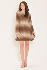 AUTUMN SHIMMER BROWN MULTI LUREX BELL-SLEEVE MINI DRESS - Flying Tomato - Flyclothing LLC