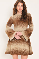 AUTUMN SHIMMER BROWN MULTI LUREX BELL-SLEEVE MINI DRESS - Flying Tomato - Flyclothing LLC
