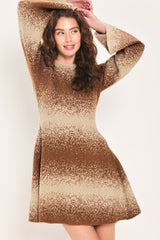 AUTUMN SHIMMER BROWN MULTI LUREX BELL-SLEEVE MINI DRESS - Flying Tomato - Flyclothing LLC