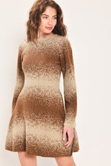 AUTUMN SHIMMER BROWN MULTI LUREX BELL-SLEEVE MINI DRESS - Flying Tomato - Flyclothing LLC