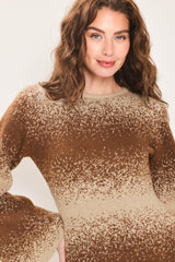 AUTUMN SHIMMER BROWN MULTI LUREX BELL-SLEEVE MINI DRESS - Flying Tomato - Flyclothing LLC