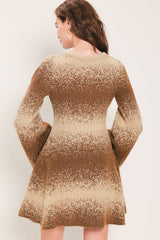 AUTUMN SHIMMER BROWN MULTI LUREX BELL-SLEEVE MINI DRESS - Flying Tomato - Flyclothing LLC