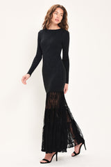 MIDNIGHT SHIMMER BLACK METALLIC LACE-HEM SWEATER MAXI DRESS - Flying Tomato - Flyclothing LLC