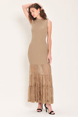 GILDED GRACE GOLD METALLIC LACE-TIER SWEATER MAXI DRESS - Flying Tomato - Flyclothing LLC