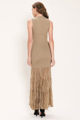 GILDED GRACE GOLD METALLIC LACE-TIER SWEATER MAXI DRESS - Flying Tomato - Flyclothing LLC