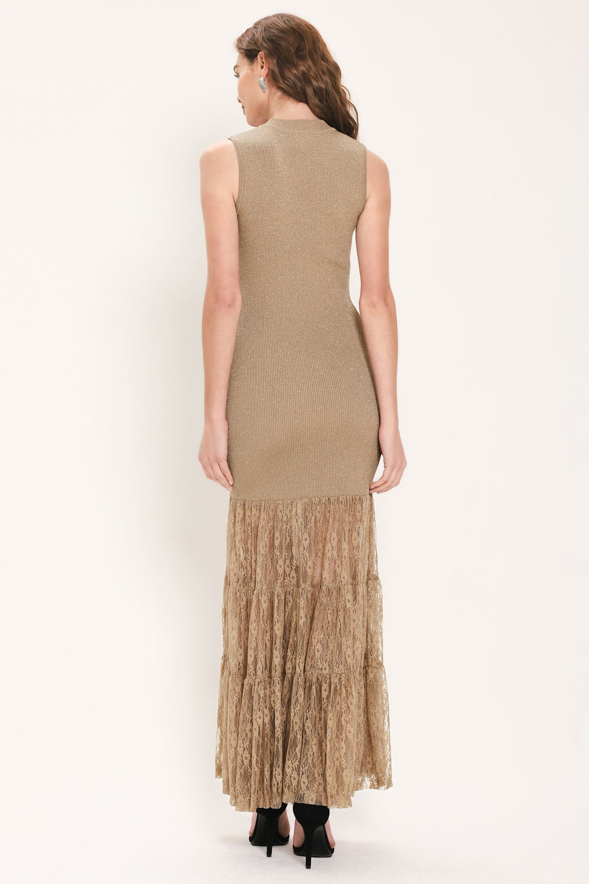 GILDED GRACE GOLD METALLIC LACE-TIER SWEATER MAXI DRESS - Flying Tomato - Flyclothing LLC
