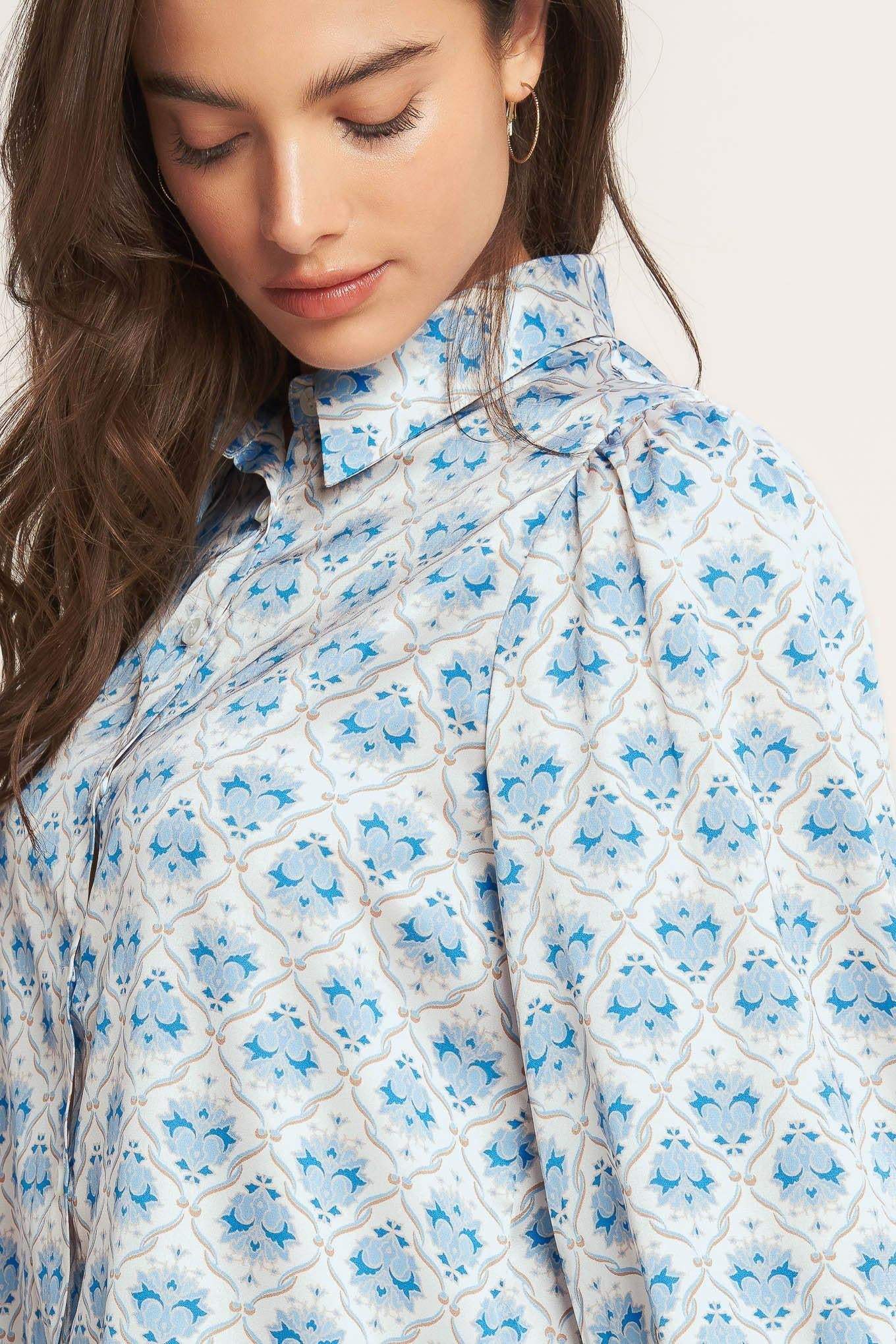 MOROCCAN MUSE BLUE WOVEN TOP - Flying Tomato - Flyclothing LLC