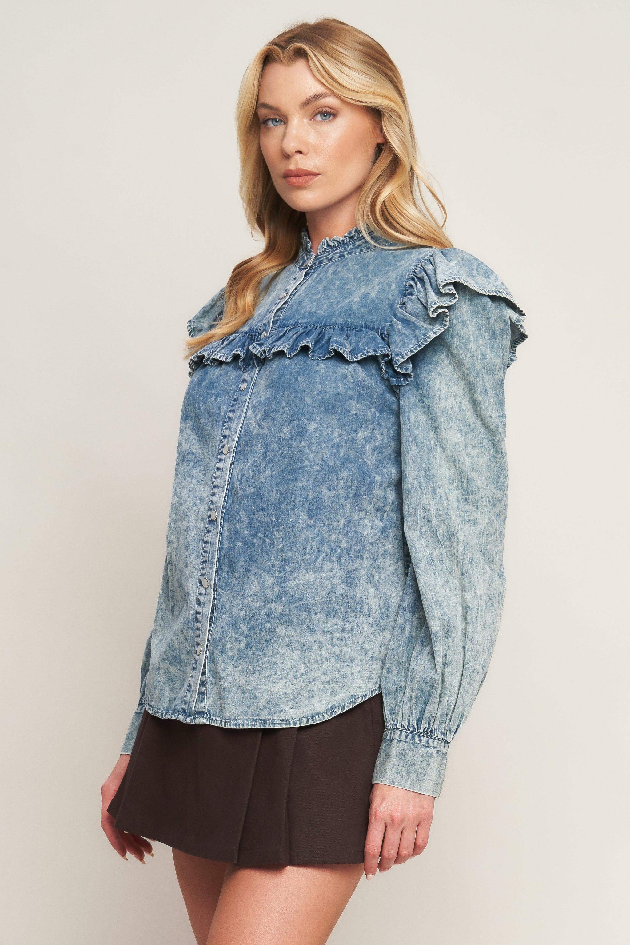 WESTERN CHIC DENIM TOP - Flying Tomato - Flyclothing LLC