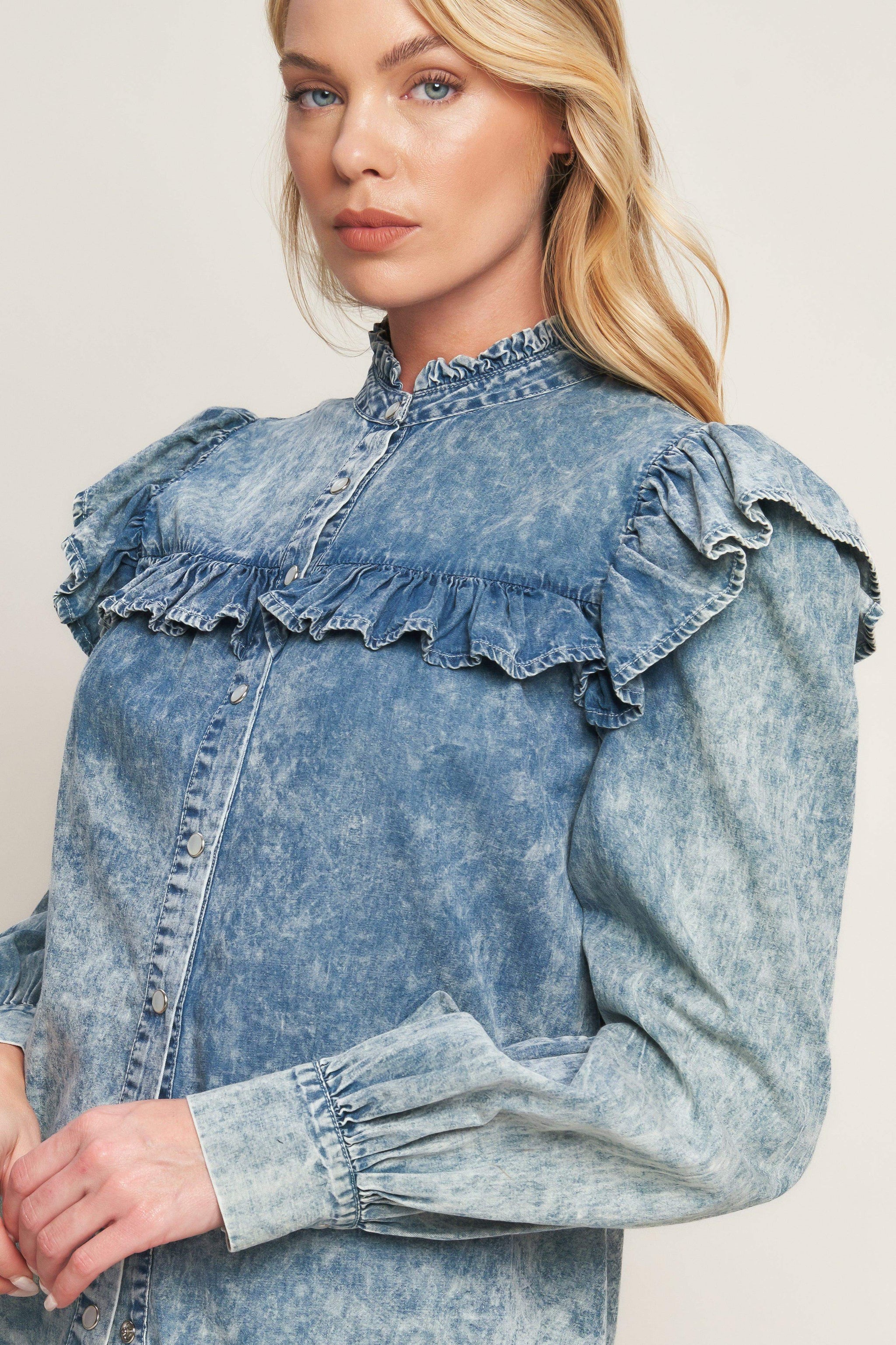 WESTERN CHIC DENIM TOP - Flying Tomato - Flyclothing LLC