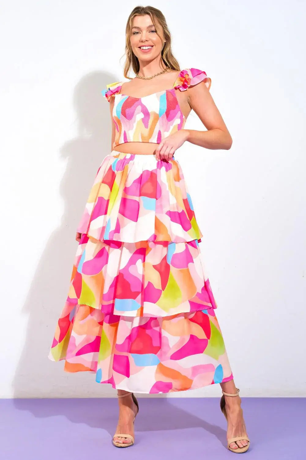 ABSOLUTE EDGE PINK WOVEN TOP AND SKIRT - Flying Tomato - Flyclothing LLC
