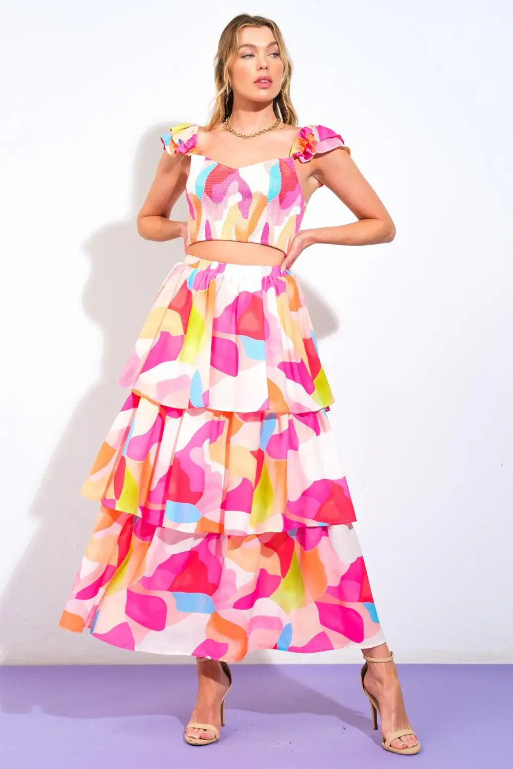 ABSOLUTE EDGE PINK WOVEN TOP AND SKIRT - Flying Tomato - Flyclothing LLC