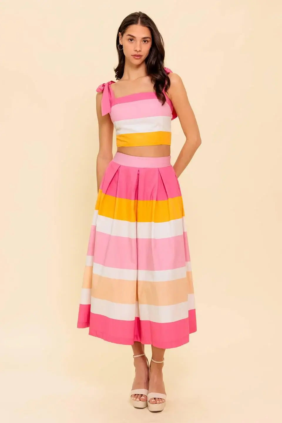 THE SPACE BETWEEN PINK WOVEN TOP AND SKIRT SET - Flying Tomato - Flyclothing LLC