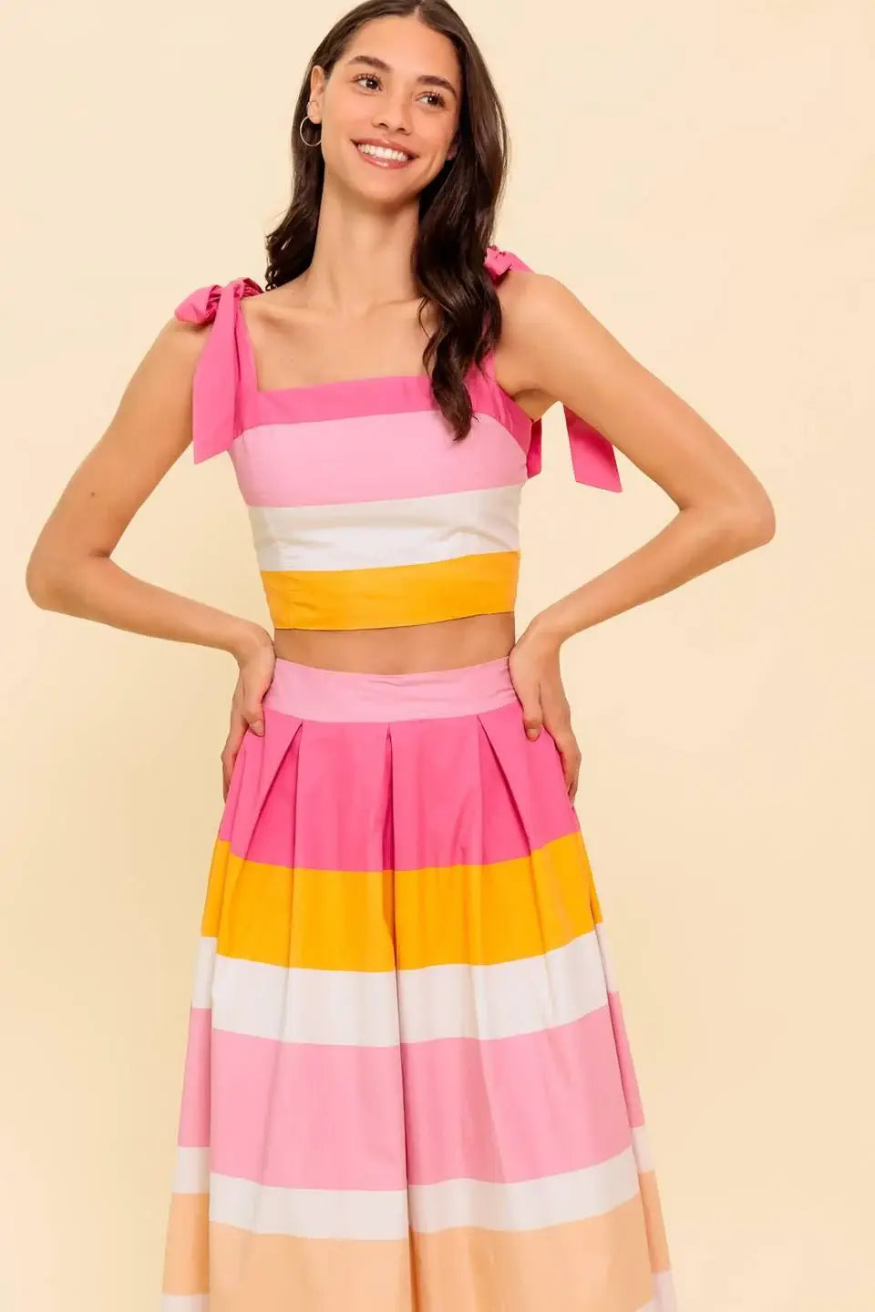 THE SPACE BETWEEN PINK WOVEN TOP AND SKIRT SET - Flying Tomato - Flyclothing LLC