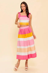 THE SPACE BETWEEN PINK WOVEN TOP AND SKIRT SET - Flying Tomato - Flyclothing LLC