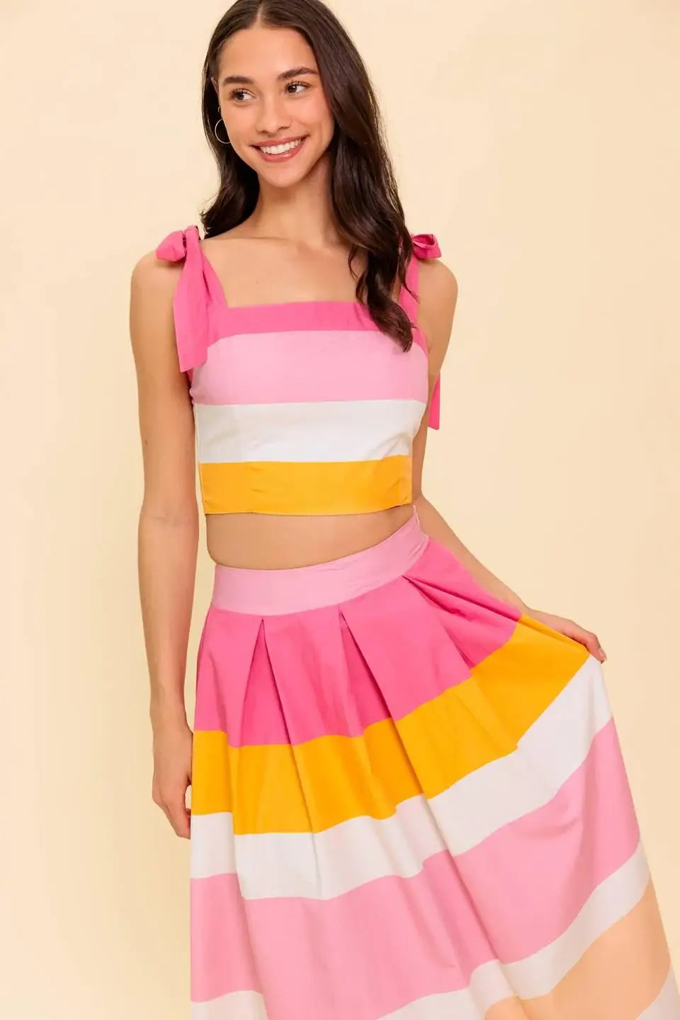 THE SPACE BETWEEN PINK WOVEN TOP AND SKIRT SET - Flying Tomato - Flyclothing LLC
